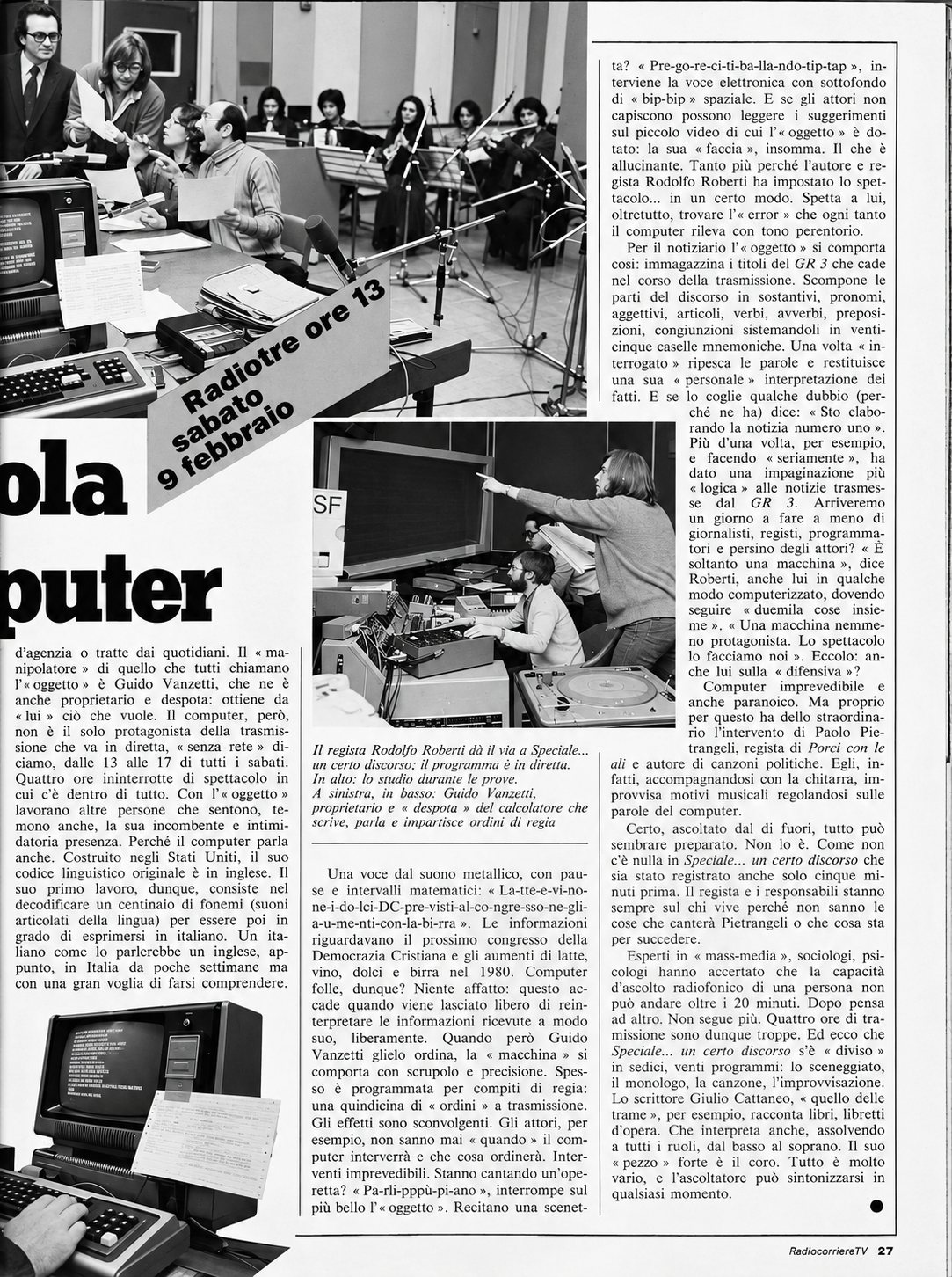 Ritaglio del Radiocorriere TV del 1979 sulla trasmissione Un certo discorso
